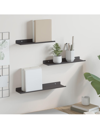 Scaffale da parete con lo scaffale 3 pcs Nero 80 x 9 x 2.5 cm