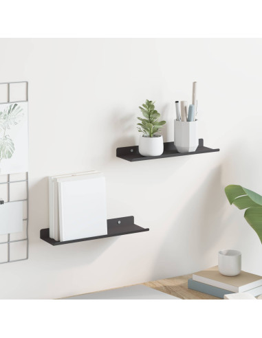 Scaffale da parete con lo scaffale 2 pcs Nero 80 x 9 x 2.5 cm