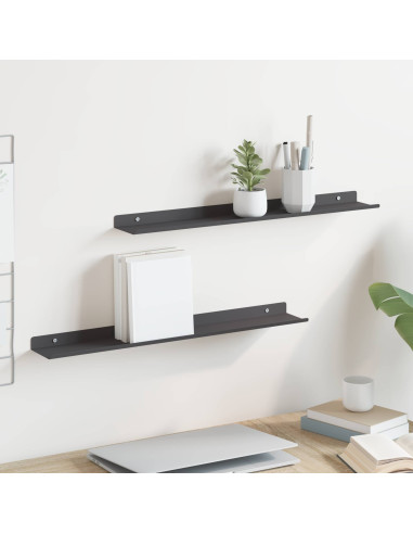 Scaffale da parete con lo scaffale 2 pcs Nero 60 x 8,5 x 2,5 cm