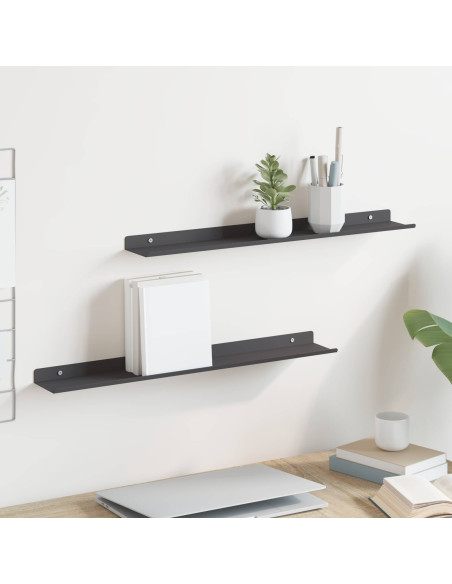Scaffale da parete con lo scaffale 2 pcs Nero 60 x 8,5 x 2,5 cm