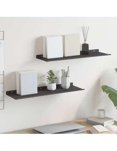 Scaffale da parete con lo scaffale 2 pcs Nero 60 x 18 x 2,5 cm