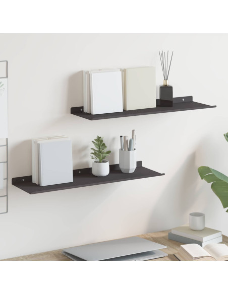 Scaffale da parete con lo scaffale 2 pcs Nero 60 x 18 x 2,5 cm
