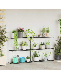 Supporto per piante a 3 livelli Nero 200 x 32 x 104 cm Acciaio
