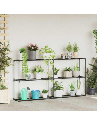 Supporto per piante a 3 livelli Nero 200 x 32 x 104 cm Acciaio