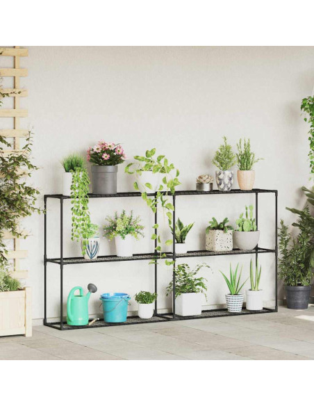 Supporto per piante a 3 livelli Nero 200 x 32 x 104 cm Acciaio