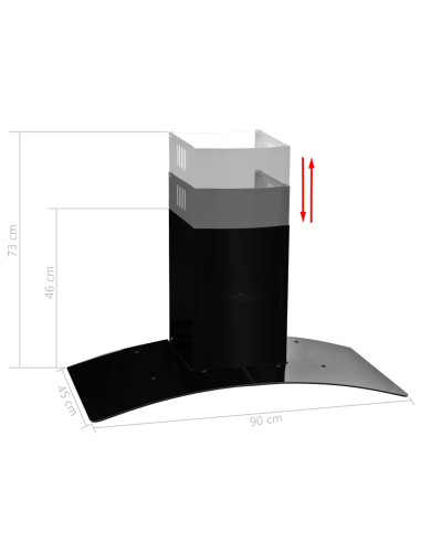 Cappa Aspirante a Muro Acciaio Inox 756 m³/h 90 cm Nera