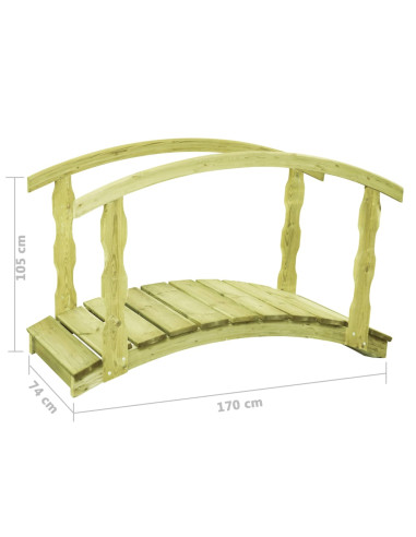 Ponte Giardino con Corrimano 170x74x105 cm in Pino Impregnato