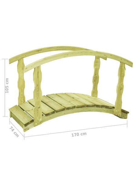 Ponte Giardino con Corrimano 170x74x105 cm in Pino Impregnato