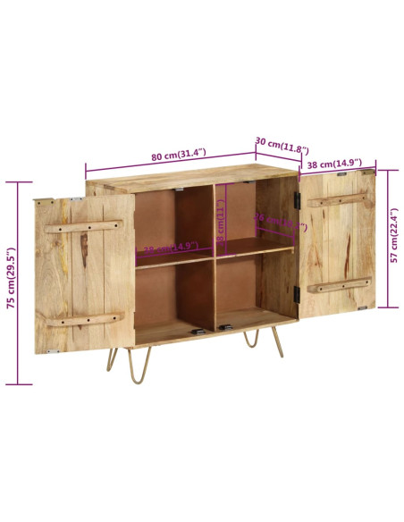 Credenza 80x30x75 cm in Legno Massello di Mango