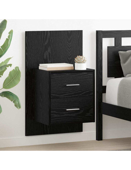 Mobiletto da comodino a parete con cassetto 2 pcs Rovere Nero