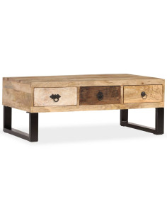 Tavolino da Caffè con 3 Cassetti Massello di Mango 90x50x35 cm