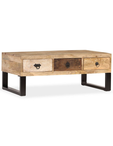 Tavolino da Caffè con 3 Cassetti Massello di Mango 90x50x35 cm