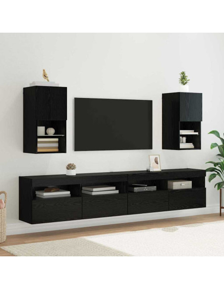 Mobiletti TV a parete 2 pcs Rovere Nero 30,5 x 30 x 60 cm