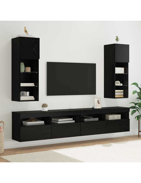 Mobiletti TV a parete 2 pcs Rovere Nero 30,5 x 30 x 90 cm