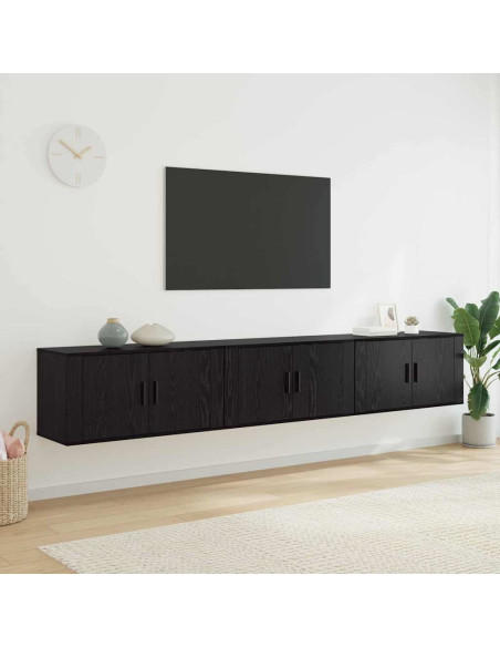Set Mobile TV da Parete 3 pcs Rovere Nero 80 x 34,5 x 40 cm