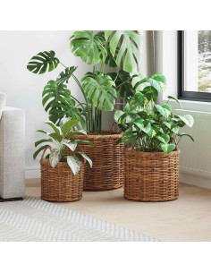 Cesto per Piante con archiviazione 3 pcs Marrone Rattan Kubu
