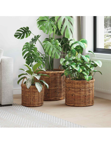 Cesto per Piante con archiviazione 3 pcs Marrone Rattan Kubu