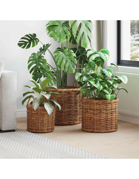 Cesto per Piante con archiviazione 3 pcs Marrone Rattan Kubu