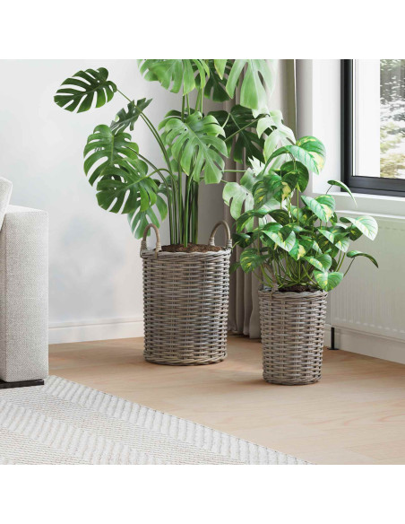 Cesto per Piante con archiviazione 2 pcs Grigio Rattan Kubu