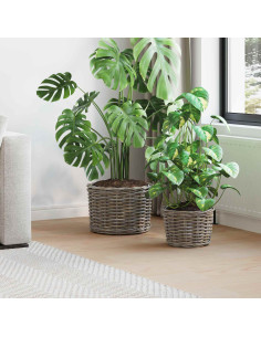 Cestino per Piante con archiviazione 2 pcs Grigio Rattan Kubu