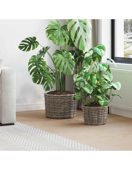 Cestino per Piante con archiviazione 2 pcs Grigio Rattan Kubu