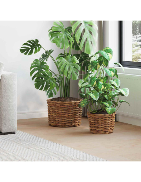 Cestino per Piante con archiviazione 2 pcs Marrone Rattan Kubu