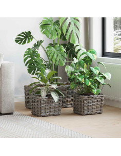 Cestino da Vaso con archiviazione 3 pcs Grigio Rattan Kubu