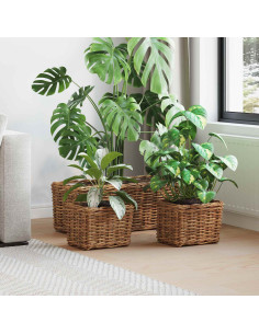 Cestino da Vaso con archiviazione 3 pcs Marrone Rattan Kubu