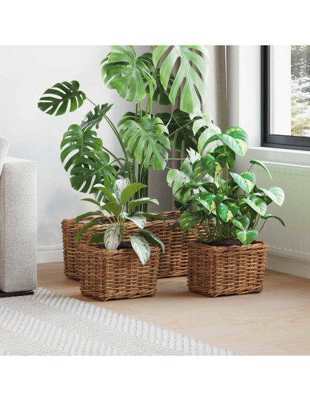 Cestino da Vaso con archiviazione 3 pcs Marrone Rattan Kubu