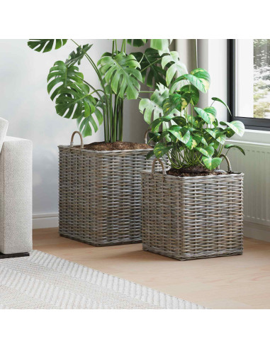 Cestino per Piante con archiviazione 2 pcs Grigio Rattan Lacak