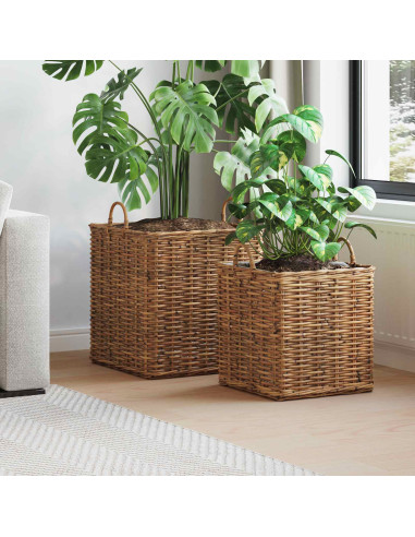 Cestino per Piante con archiviazione 2 pcs Marrone Rattan Lacak