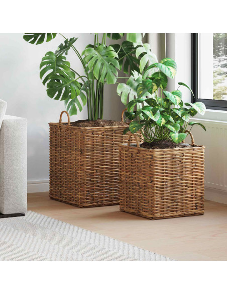 Cestino per Piante con archiviazione 2 pcs Marrone Rattan Lacak