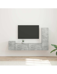 Set mobile TV 4 pcs Grigio cemento Legno multistrato