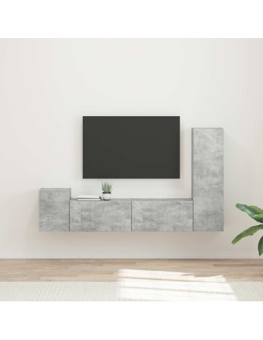 Set mobile TV 4 pcs Grigio cemento Legno multistrato