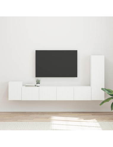 Set mobile TV Montaggio a parete 3 pcs Bianco Legno multistrato