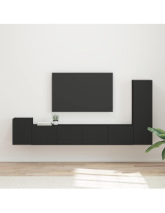 Set mobile TV Montaggio a parete 3 pcs Nero Legno multistrato