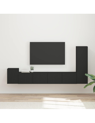 Set mobile TV Montaggio a parete 3 pcs Nero Legno multistrato