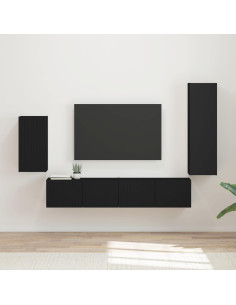 Set mobile TV Montaggio a parete 4 pcs Nero Legno multistrato
