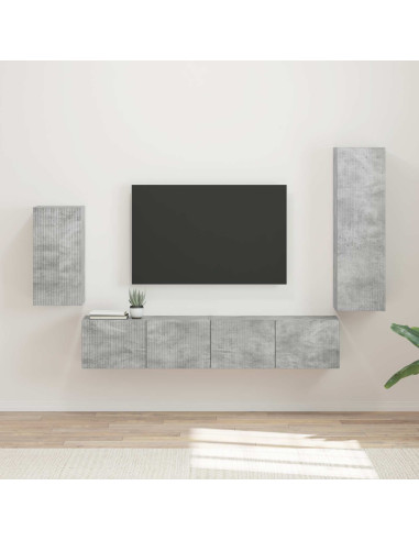 Set mobile TV 4 pcs Grigio cemento Legno multistrato