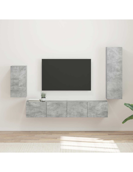 Set mobile TV 4 pcs Grigio cemento Legno multistrato