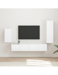 Set mobile TV 4 pcs Bianco Lucido Legno multistrato