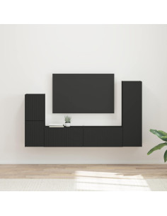 Set mobile TV Montaggio a parete 4 pcs Nero Legno multistrato