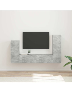 Set mobile TV 4 pcs Grigio cemento Legno multistrato