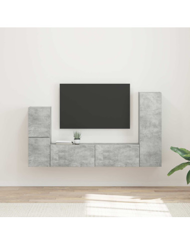 Set mobile TV 4 pcs Grigio cemento Legno multistrato