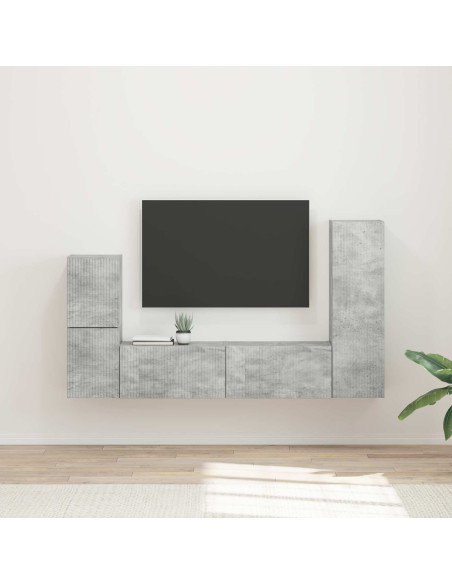 Set mobile TV 4 pcs Grigio cemento Legno multistrato