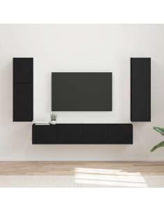Set mobile TV Montaggio a parete 4 pcs Nero Legno multistrato