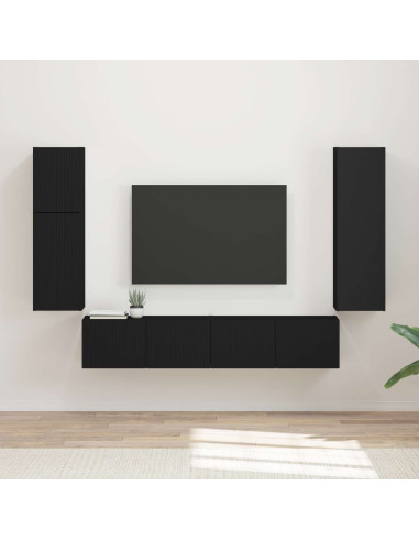 Set mobile TV Montaggio a parete 4 pcs Nero Legno multistrato