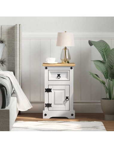 Comodino con cassetto Bianco 35 x 32,5 x 58 cm Pino massello