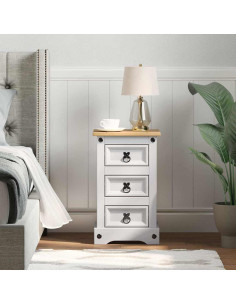 Comodino con cassetto Bianco 35 x 32,5 x 58 cm Pino massello