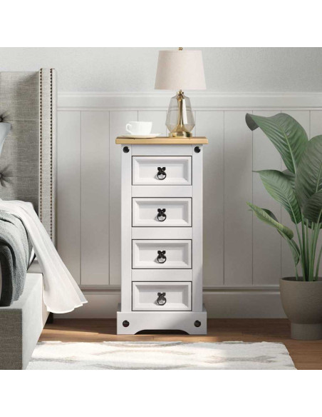 Comodino con cassetto Bianco 35 x 32,5 x 74 cm Pino massello